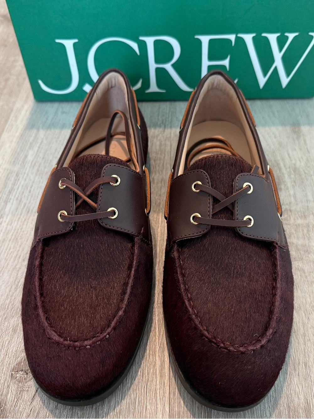 J. Crew HairCalf Classic Boat Shoe Brown Women’s Sz 9 NEW in box - Picture 2 of 7